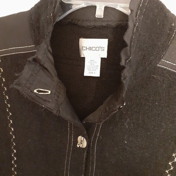 chicos blazer Chico's black boiled wool jacket blazer coat 1 8 10 12 m l classic - Picture 5 of 5